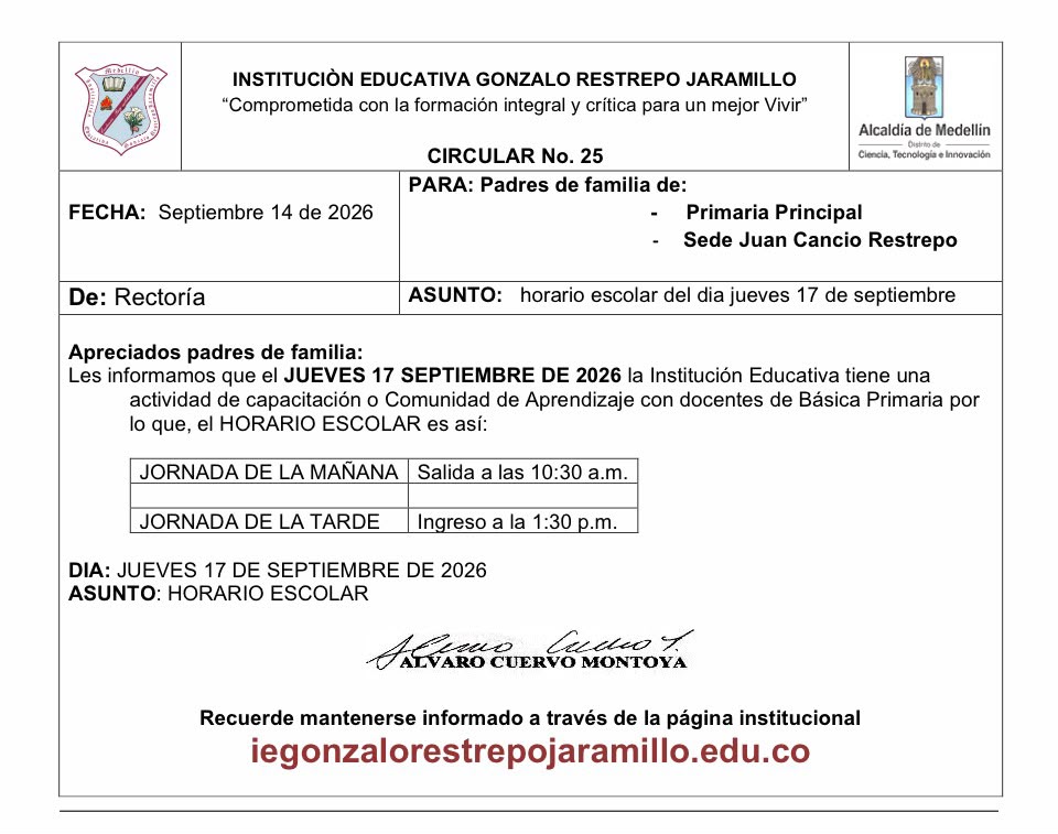 Circular 25 Horario jueves 17 septiembre